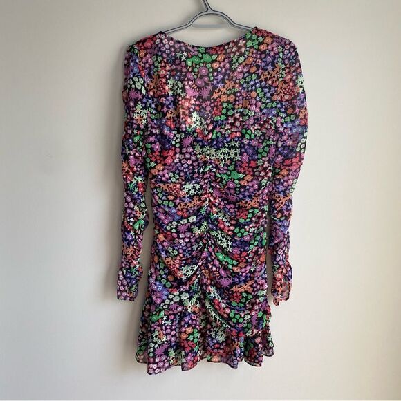 Zara Floral Print Ruched Draped Ruffle Long Sleeve Dress - Picture 2 of 8